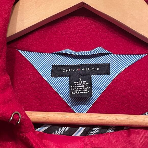 Tommy Hilfiger 4 Wool Toggle Coat | Scarlet Red Removable Hood Holiday Jacket - Picture 5 of 11